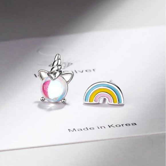 Jewelry - 925 Sterling Silver Unicorn Rainbow Stud Earrings